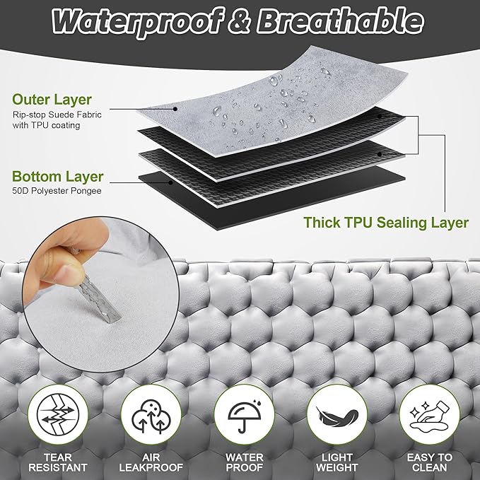 HiiPeak Double Sleeping Pad for Camping - Ultralight Camping Mattress with Pillow Built-in Foot Pump Compact Inflatable 2-Person Portable Mat for Backpacking Hiking Car Traveling Beach Tent