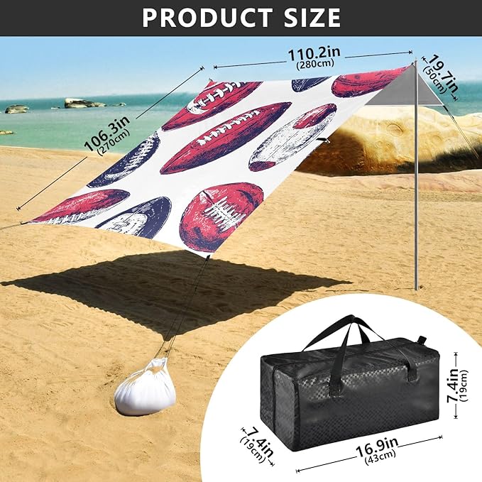 Rugby Tile Color Pattern Camping Sun Shelter Beach Tent Portable Beach Sun Shade Outdoor Canopy for Camping Trips Fishing Picnic