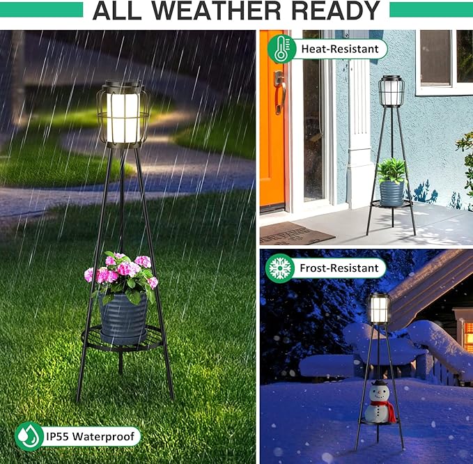 MXwcy 2 Pack Solar Lights Outdoor with Plant Stands - Solar Floor Lamp &amp Street Lights with Metal Tripod - Patio Decor for Garden Yard Pathway Driveway Porch