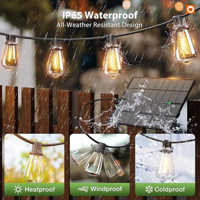 addlon 198(192+6) FT Solar String Lights Outdoor Waterproof with Remote 96+8 LED Shatterproof Bulbs Dimmable &amp Timable Solar Lights Outdoor Patio Lights for GardenBackyardPartyCamping Decor