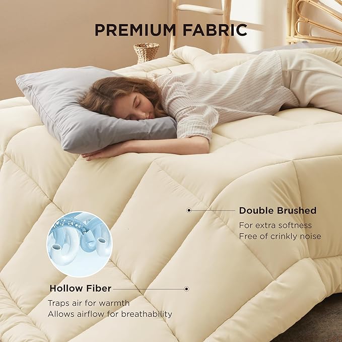 Bedsure Comforter Duvet Insert - Quilted Comforters Twin XL Size All Season Duvet Down Alternative Bedding Comforter with TabsGifts for Women/MenCreamTwin XL 92 x 68 Inches