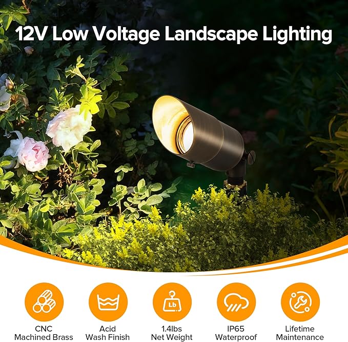 LUTEC Solid Brass Low Voltage Landscape Lighting 12V Heavy Duty Waterproof Landscape Spotlights Adjustable Bronze Uplights Outdoor Fixtures for Garden Yard Pathway Tree Without Bulb 6 Pack