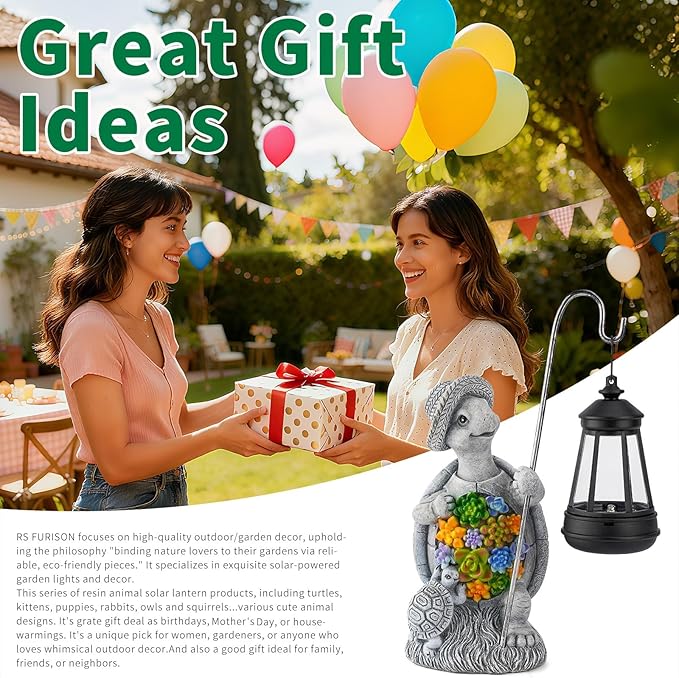 Solar Garden Outdoor Statue Turtle with Hanging LED Lantern —Outside Solar Turtle Decor for GardenHomeLawnYard Balcony Ornament- Unique Housewarming Gifts