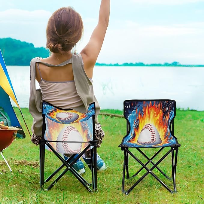Baseball on Fire Camping Chair Lightweight Portable Folding Chair Beach Chair with Carry Bag for Outdoor Adventures Patio and Picnics