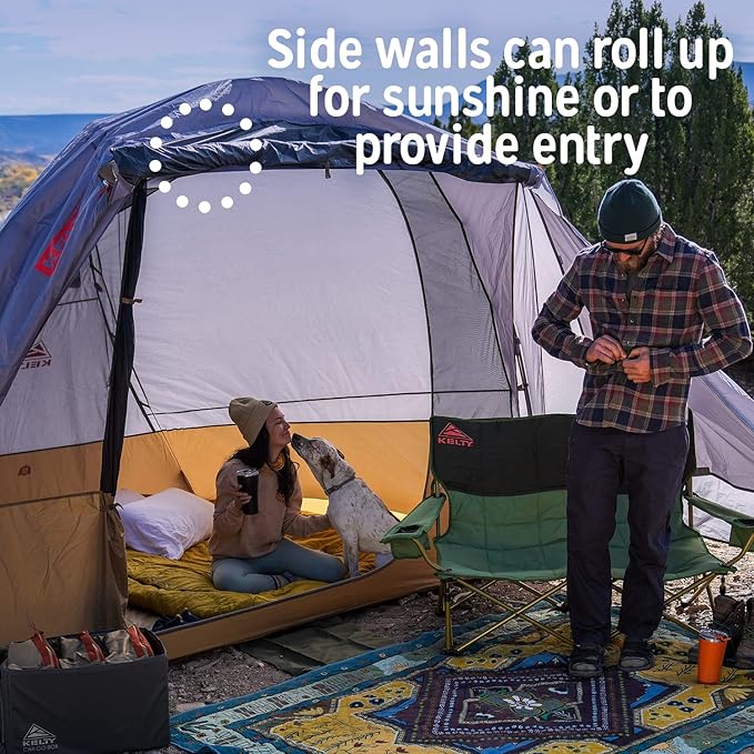 Kelty Caboose 4P Tent and Vehicle Awning Shelter Universal Attachment for Vans Trucks SUVs Standing Height Door Massive Vestibule Fully Freestanding Designed in Sunny Colorado (2023)