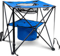 Collapsible Folding Camping Table with Insulated Cooler Cup Holder Mesh Food Basket &amp Travel Bag Blue