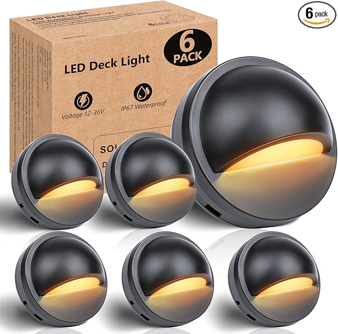 HIBOITEC Low Voltage LED Deck Lights 2.5W Landscape Step Stair Railing Light IP67 Waterproof for Outdoor Accent Lighting Garden Fence 2700K Warm 12-36V AC/DC UL-Listed 6 Pack(Transformer Not Included)