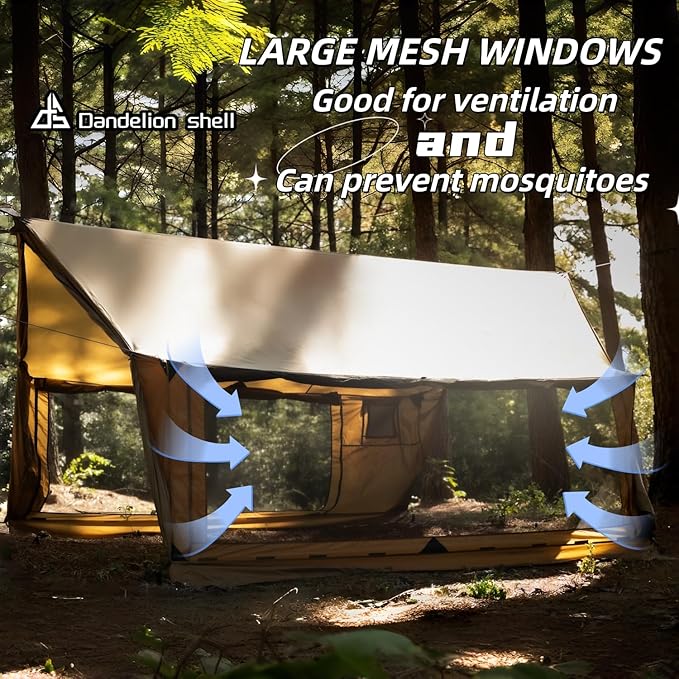 Hammock Hot Tent with Stove Jack and Double-Sided mesh Windows - Spacious Versatile Wall Tent with Snow Skirt(No Poles)-Waterproof &amp Windproof Ideal for Camping Backpacking Hiking