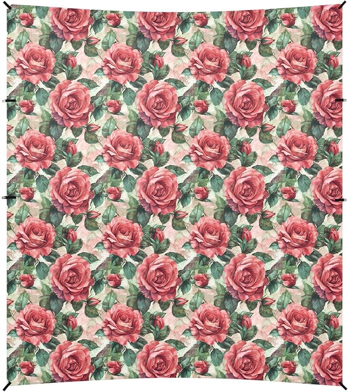 ALAZA Red Rose Flowers Painting Beach Tent Sun Shelter UPF50+ Protection Beach Shade Canopy w/ 4 Sandbags for Outdoor Camping Fishing Backyard Fun Picnic 10x9 ft