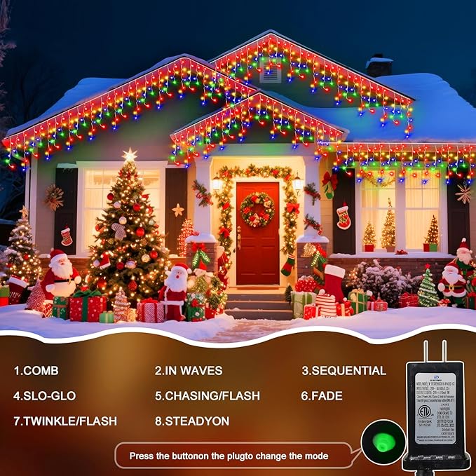 98 Ft Ice Light for Outside 900 LED Christmas Lights Outdoor Plug in Christmas Ice Lighting with 8 Modes &amp Timer for Holiday Party Wedding House Patio Outdoor Decor(Multicolor)