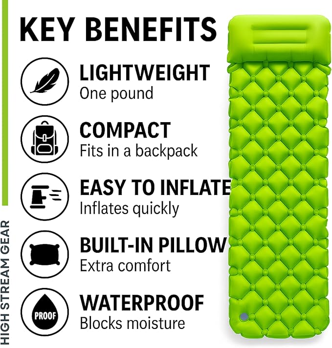 Kids Sleeping Pad for Camping and Sleepovers with Pillow Inflatable Camping Mattress for Backpacking &amp Travel Thick Toddler Cot Mat Fast Inflating Camping Sleeping Pads for Kids