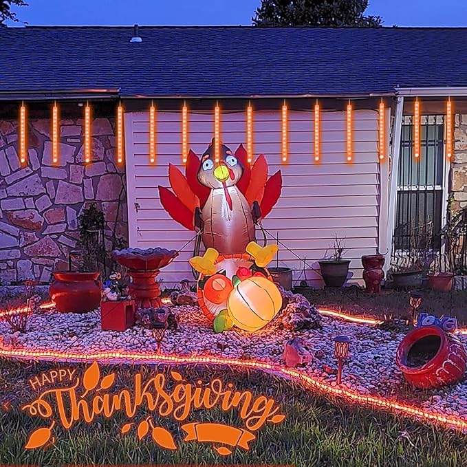 QITONG Orange Solar Rope Lights 2 Pack Each 33ft 100 LED String Lights Outdoor Fairy Lights in Clear Thin Tube with 8 Modes for Thanksgiving Fall Decor
