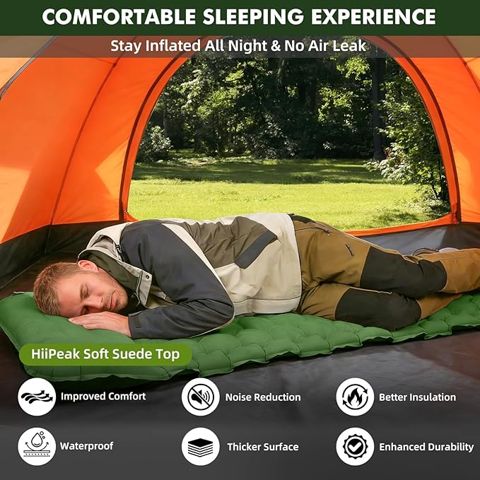 HiiPeak Camping Sleeping Pad Ultralight Camping Mat with Pillow Built-in Foot Pump Inflatable Sleeping Pads Compact for Camping Backpacking Hiking Traveling Tent