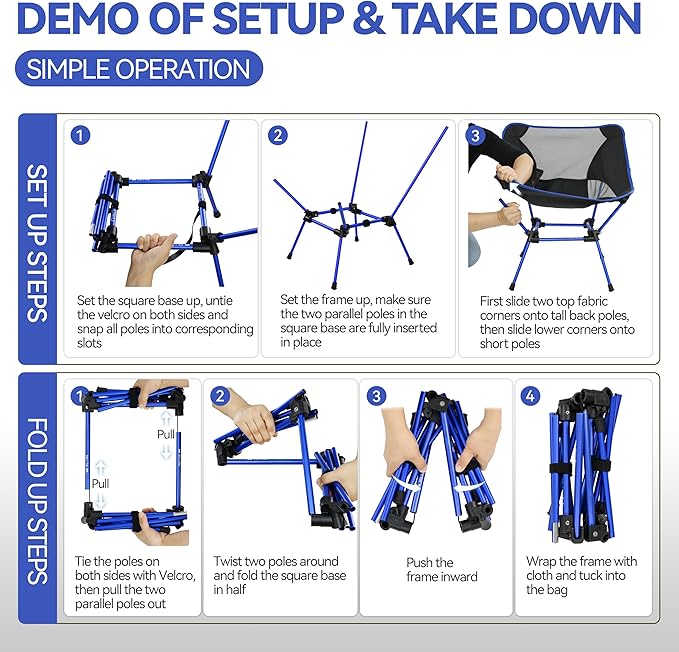 MARCHWAY Ultralight Folding Camping Chair Heavy Duty Portable Compact for Outdoor Camp Travel Beach Picnic Festival Hiking Lightweight Backpacking (Dark Blue)