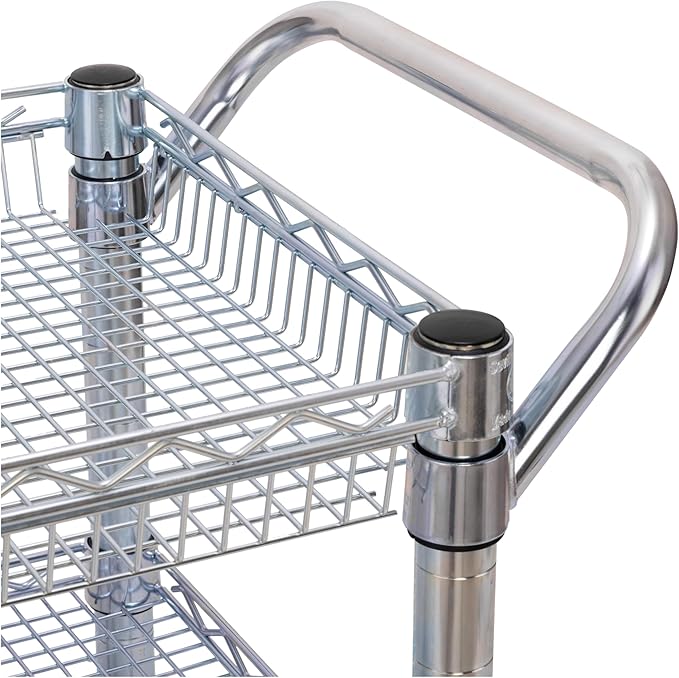 Seville Classics UltraDurable NSF Commercial Heavy Duty Metal Rolling Utility Cart Handle Bar for Restaurant Garage Warehouse Kitchen Office Deep Top Basket (34.8W x 18.25D)