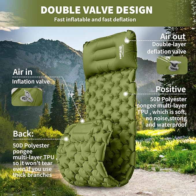 HiiPeak Sleeping Pad for Camping- Ultralight Inflatable Sleeping Mat with Built-in Foot Pump &amp Pillow Upgraded Compact Camping Air Mattress for Tent Backpacking Hiking