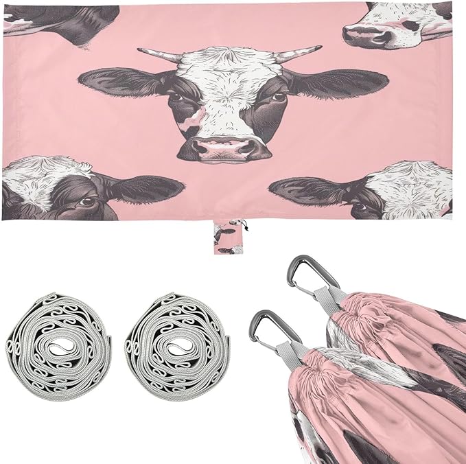 Cow Pink Camping Hammock 330 lbs with 2 Tree Straps Carry Bag Single Portable Hammock for Outdoor/Indoor Hiking Beach Backpacking Travel
