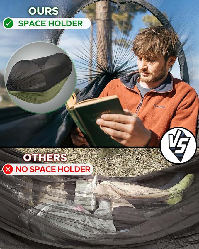 Sunyear Camping Hammock with Net - Double&ampSingle Hammock with House-Like Net- Easy Setup &amp Pack Lightweight &amp Portable Perfect for Hiking Backpacking Outdoor Sleeping