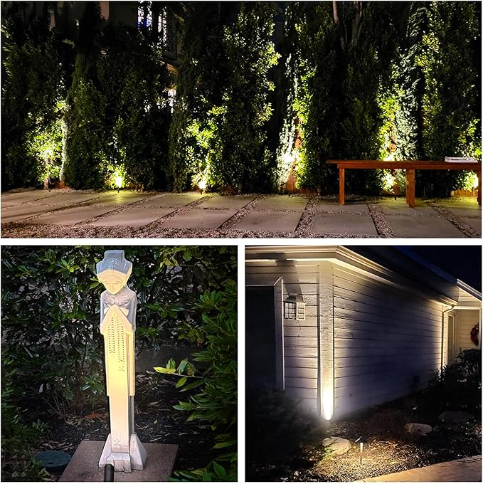GKOLED Mini Size Brass Landscape Spotlight Low Voltage 12V AC/DC Outdoor Directional Up Light 180 LM 3W MR8 LED Bulb ABS Ground Stake 2700K Warm White Garden Patio Trees Spot Uplight