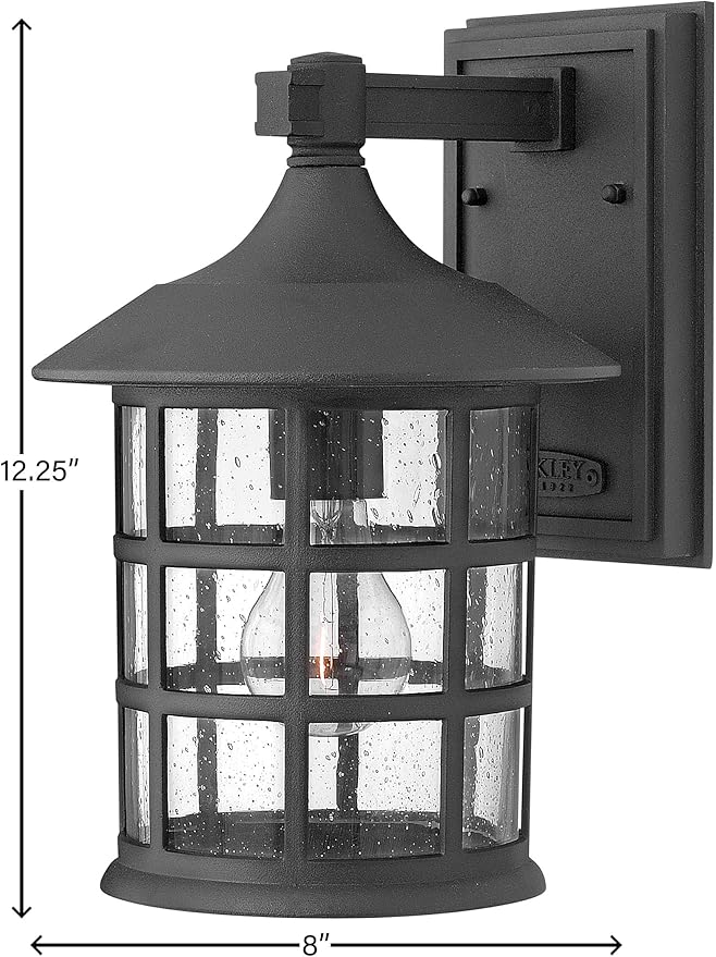 Hinkley Freeport Small Outdoor Wall Mount Lantern New England Design Cast Aluminum Clear Seedy Glass Black
