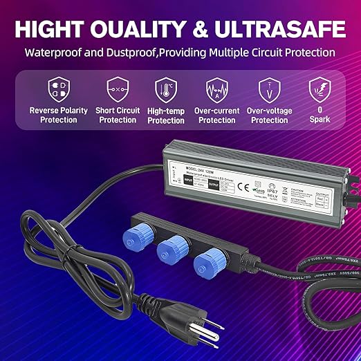Waterproof Power Supply for Philips Hue Outdoor Lighting - 120W24V 3-Head Output Waterproof Power Adapter for Lily Spot Lily XL Calla PathwayImpress Pedestaland Impress Wall Lights.
