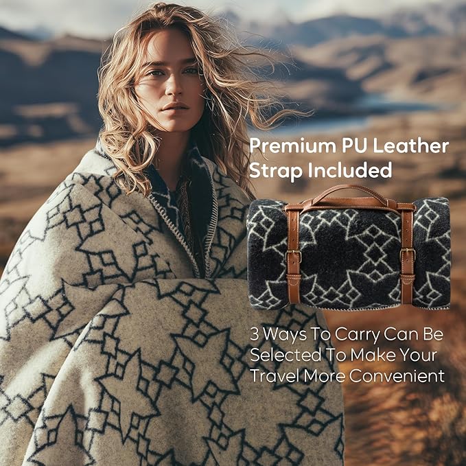 100% Wool Blanket 62 x 86 Warm Thick Washable Military Wool Blanket Great for Camping Outdoors Sporting Events Survival Kits Star