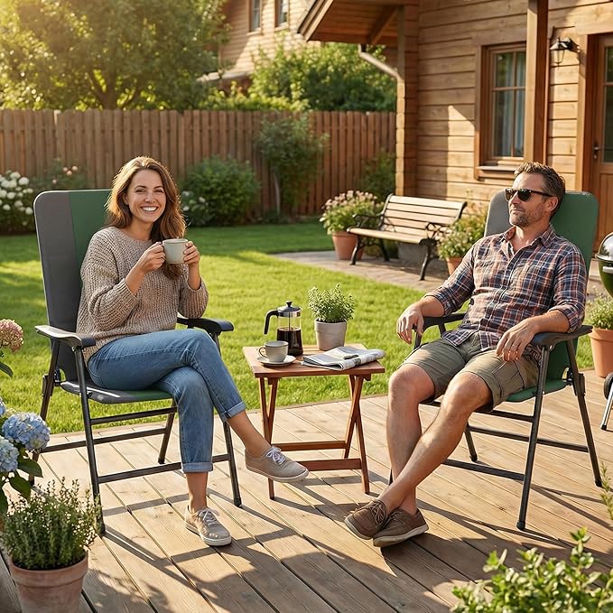 Outsunny Folding Patio Chairs Set of 2 Padded High Back Folding Lawn Chairs with Armrests 600D Oxford Fabric Portable Outdoor Camping Chair Set for Deck Garden Backyard Dark Green