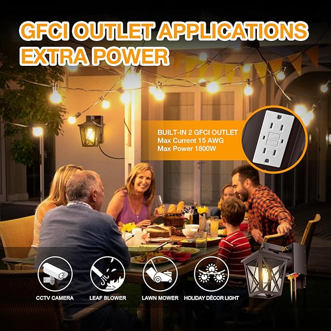 Ehaho Porch Lights with Outlet Dusk to Dawn Outdoor Light Built-in Waterproof Anti-Rust Lantern Outside Light with GFCI Outlet Wall Sconce Light with Plug for Front Door (Brown 1 PC) (Pack of 2)