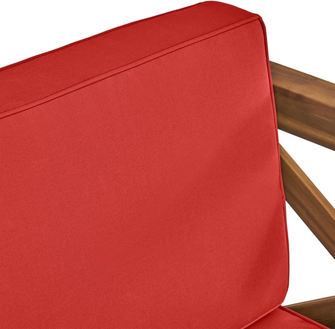 Mid-Century Modern Outdoor Club Chair with Acacia Wood Frame and Water-Resistant Cushions for Patio Garden Backyard Seating (Red)