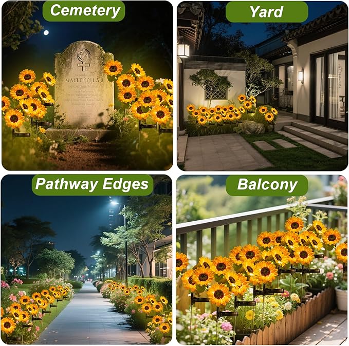 6 Packs Solar Sunflowers Outdoor Waterproof with 18 Flowers Auto ON/Off Solar Garden Lights Outdoor Waterproof 3 Packs Walkway Lights Gift for Grandma/Mom/Colleagues