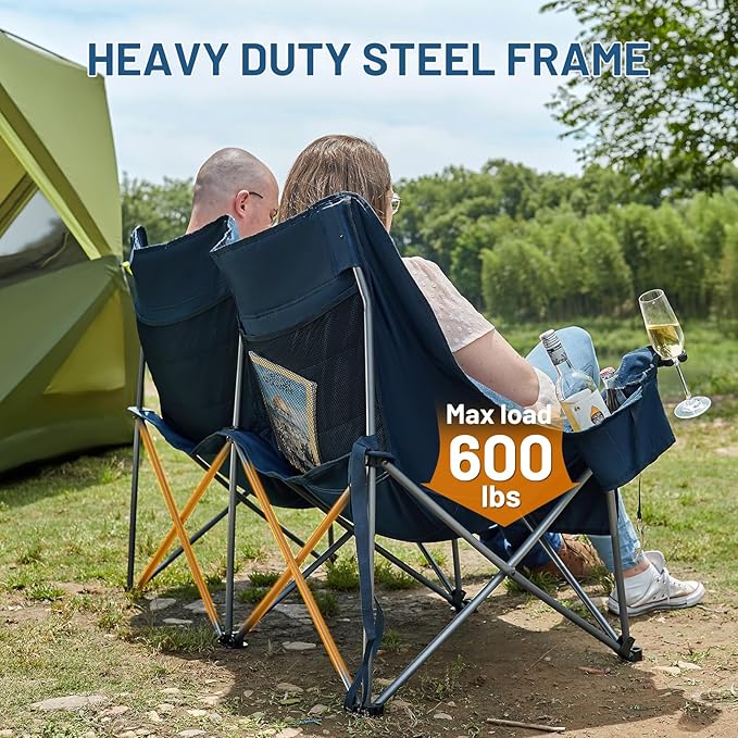 Timber Ridge Double Camping Chair Heavy Duty Outdoor Folding Camp Couch Loveseat Camping Chairs Perfect for Campsites Patio/Lawn Soccer Games or Other Youth Sports Supports 600 lbs