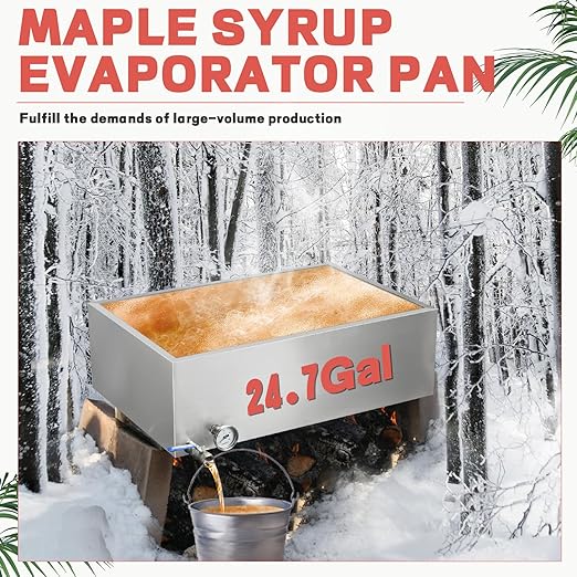 Maple Syrup Evaporator Pan 24.68Gal 304 Stainless Steel Maple Syrup Evaporator with Valve and Thermometer 30 x 20 x 9.5 Inch Feed Pan for Boiling Maple Syrup for Home and Outdoor Use