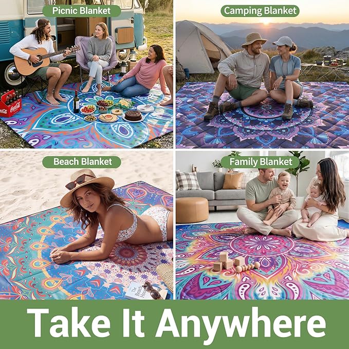60x80 Large Picnic Blankets Waterproof Outdoor Portable Beach Blanket Weatherproof Patios Grass Park Lawn Tent Ground Mat Summer Camping Rv Supplies Car Travel Hiking Family Must Haves Gifts