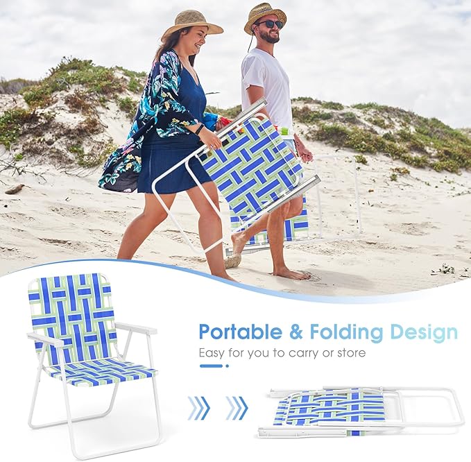 Giantex 4-Pack Beach Chairs for Adults Camping Chair with Steel Frame Lightweight Folding Directors Chairs for Outdoor Webbing Patio Fishing Yard Poolside Lawn Chairs Set of 4 (Blue)