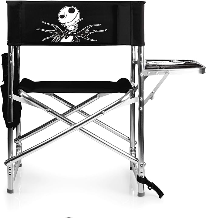 Picnic TIME Disney Nightmare Before Christmas Jack Sports Chair with Side Table Folding Beach and Camp Chair Portable Outdoor Chair with Carry Strap and Storage Pockets (Black)