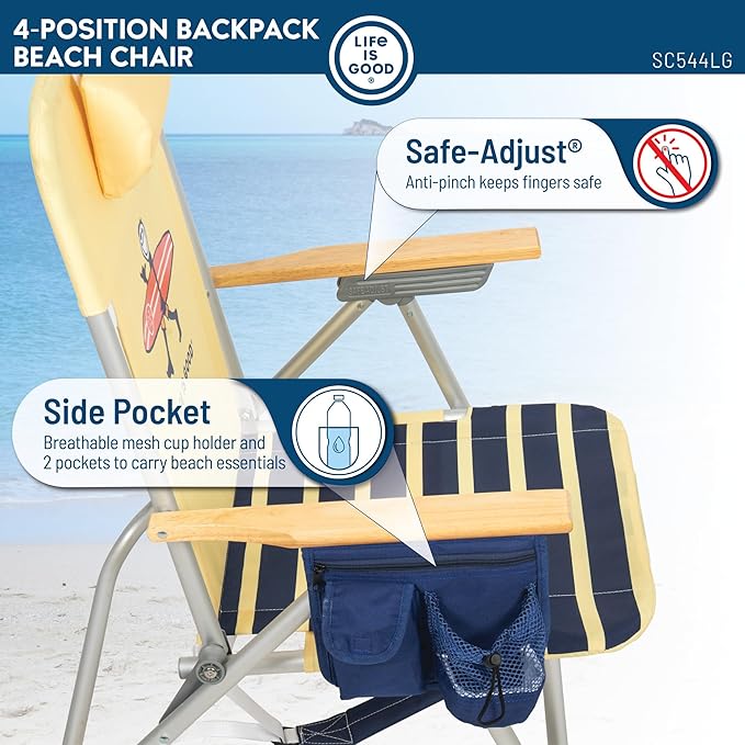 Life is Good 2-Pack 4-Position Aluminum Backpack Beach Chairs Portable Folding Camp Chairs with Carrying Straps for Camping Beach Tailgating Multi Color
