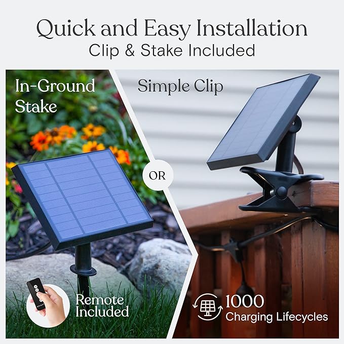 Brightech Ambience Pro Solar Powered Outdoor String Lights 27ft Remote Control Commercial Grade Waterproof Patio Lights 12 Edison Bulbs Shatterproof LED String Lights for Outside - 1W Soft White
