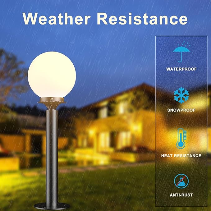 Lightdot 23'' Globe Outdoor Lamp Post Light IP65 Waterproof Street Yard Lamp Post for Outside Black Pole Outdoor Post Light Fixtures for Garden Patio Driveway(E26 LED Bulb Included)-2Pack