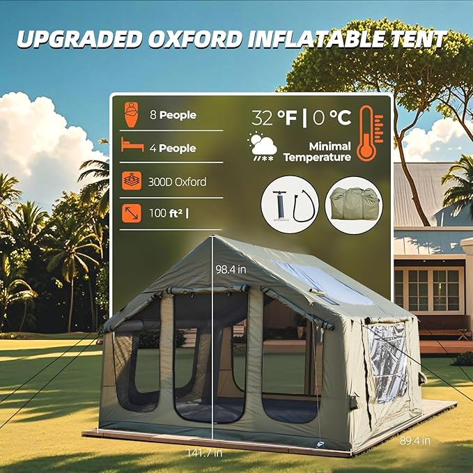 YOLENY 4-6 Person Glamping Tent with Clear Skylight Pump &amp Stove Jack 97 SFT Spacious Large Tents for Outdoor Camping 4 Season Water-Resistant