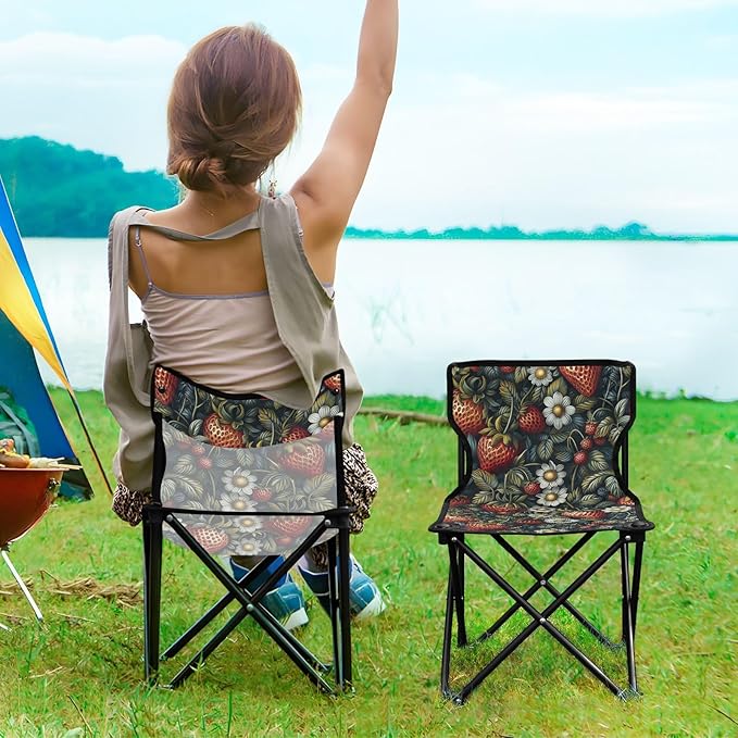 Fruit Strawberries Design Colorful Compact Camp Chair Ultra Lightweight Backpacking Chair Includes Carry Bag