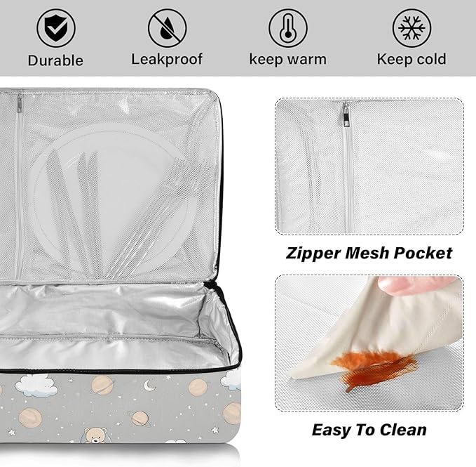 Casserole Carrier Cute Cartoon Bear PatternInsulated Casserole Carrier for Hot or Cold Food Thermal Lunch Tote for Potluck Parties Picnic Beach Fits 9 x 13 Inches Baking Dish