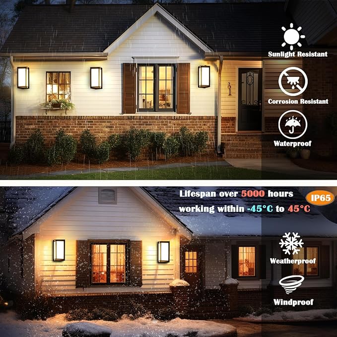 Black Modern Wall Mount Lights IP65 Aluminum Outdoor Porch Light 12W 3000K-6000K 2 Pack Exterior Wall Sconces for House Backyard Hallway