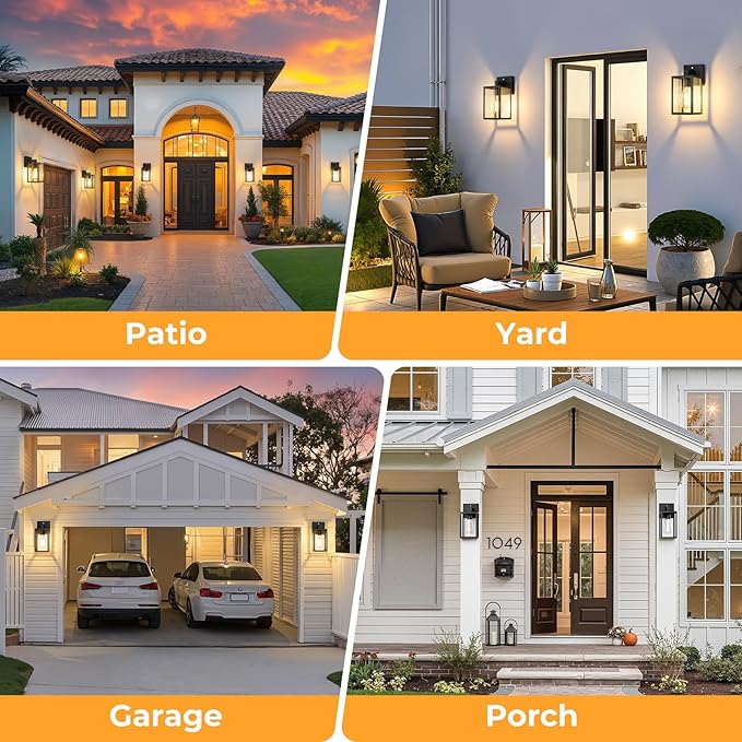 FOLKSMATE 2 Pack Dusk to Dawn Outdoor Wall Light Fixtures Exterior Porch Light Waterproof Wall Sconces Lanterns Sensor Lighting Wall Mount for House Doorway Garage Black