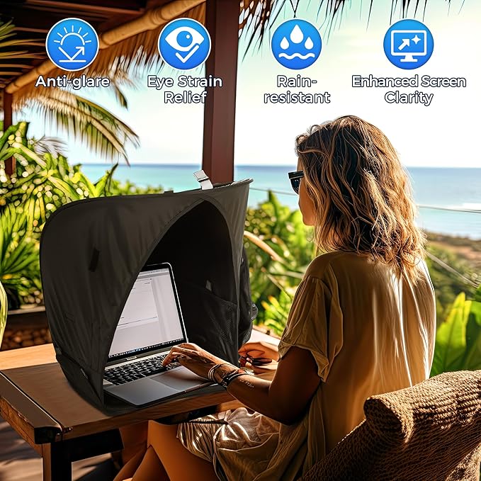 Portable Laptop Sun Shade Foldable Tent for Working Outside Travel Sun Shield for 13-16 inch Privacy Hood Heat &amp UV Reflective Waterproof Fabric