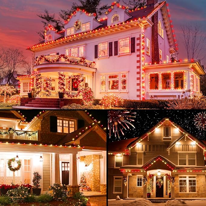 Brightown Red and Warm White C9 LED Christmas String Lights 33ft 50 LED Waterproof Strawberry String Lights Plug-in Extendable Green Wire Lights String for Outdoor Indoor Patio Party Decoration