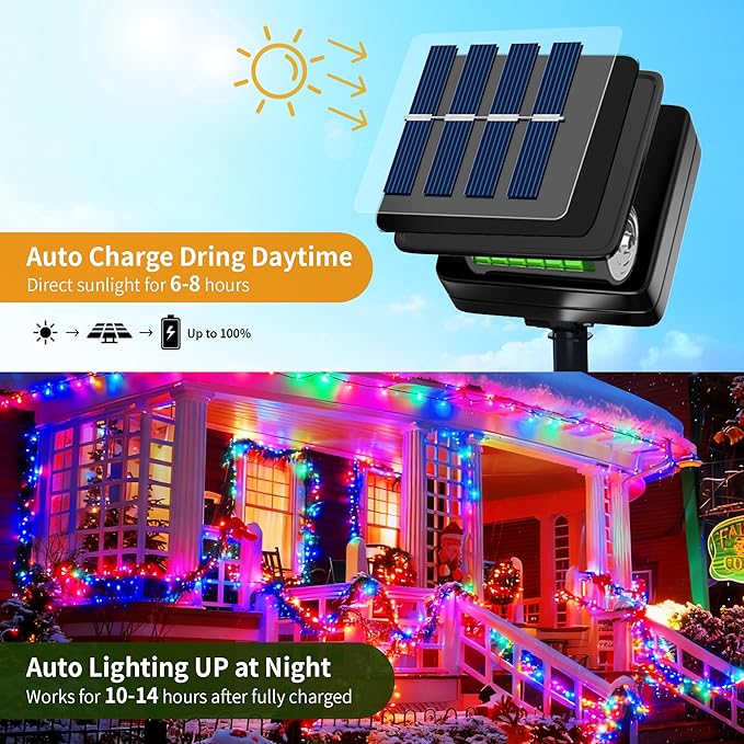 [4 Pack] Solar String Lights Multicolored 480 LED 157FT Solar Twinkle Light Outdoor with 8 Modes &amp Memory Function Waterproof Chrismas Lights for Xmas Tree Party Decorations
