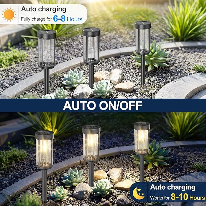EXCMARK 12 Pack Outdoor Solar Lights Waterproof for Yard Garden Walkway Pathway Lawn Decorative Contemporary Landscape Lighting. (Warm White Light 12)
