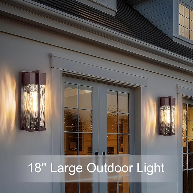 18IN Modern Exterior Lighting Fixtures(T300 Bulb Included) Dusk to Dawn Outdoor Lighting Waterproof Rippled Glass Wall Sconces Open Bottom Outside Lights for House Porch Garage(Bronze)