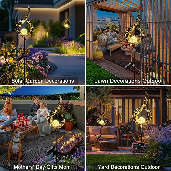 Outdoor Garden Gifts Solar Lights Stake Waterproof Mothers Day Gifts Mom Crackle Glass Metal Flower LED Yard Art Ornaments Lights for Pathway Lawn or Courtyard Birthday Gifts Women (Bronze)