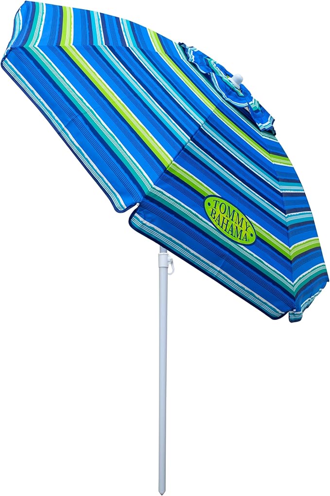 Tommy Bahama 6' UPF 50+ Tilt Beach Umbrella with Integrated Sand Anchor Wind Vent and Carry Bag